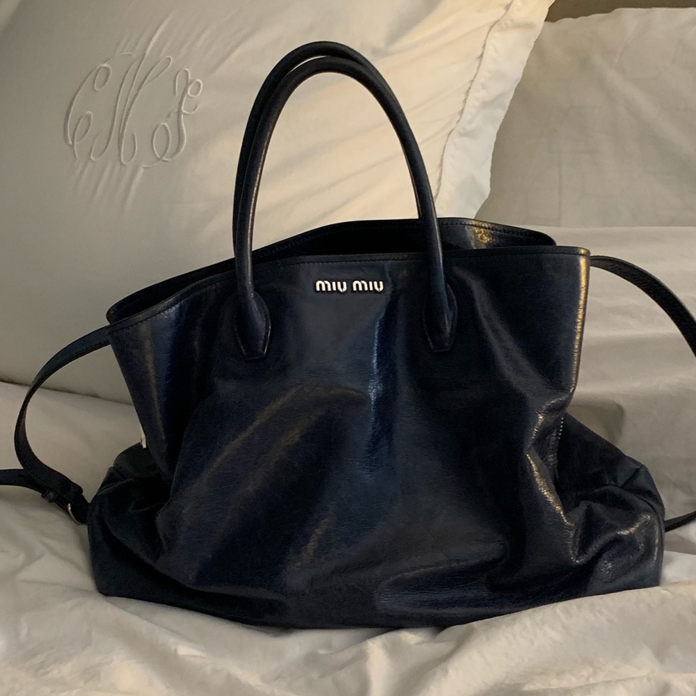Miu Miu Blue Leather Vitello Shine Tote